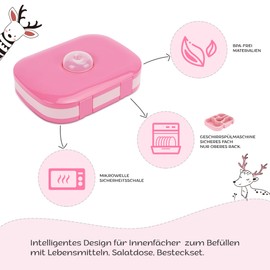 Eowihor Brotdose Kinder mit Fächern, 640 ML Auslaufsichere Bento Box Kinder mit Löffel & Gabel, 1 Soßentöpfe, Namensticker, Lunchbox kinder für Kindergarten Mädchen und Jungen