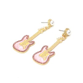 Guitar Earrings for Women, Cute Guitar Earrings for Girls, Music Guitar Statement Dangle Earrings Hypoallergenic, Pink Guitar Drop Earrings, Pearl Guitar Bohemian Earrings Studs, Guitar Music Jewelry Gifts Funny Earrings