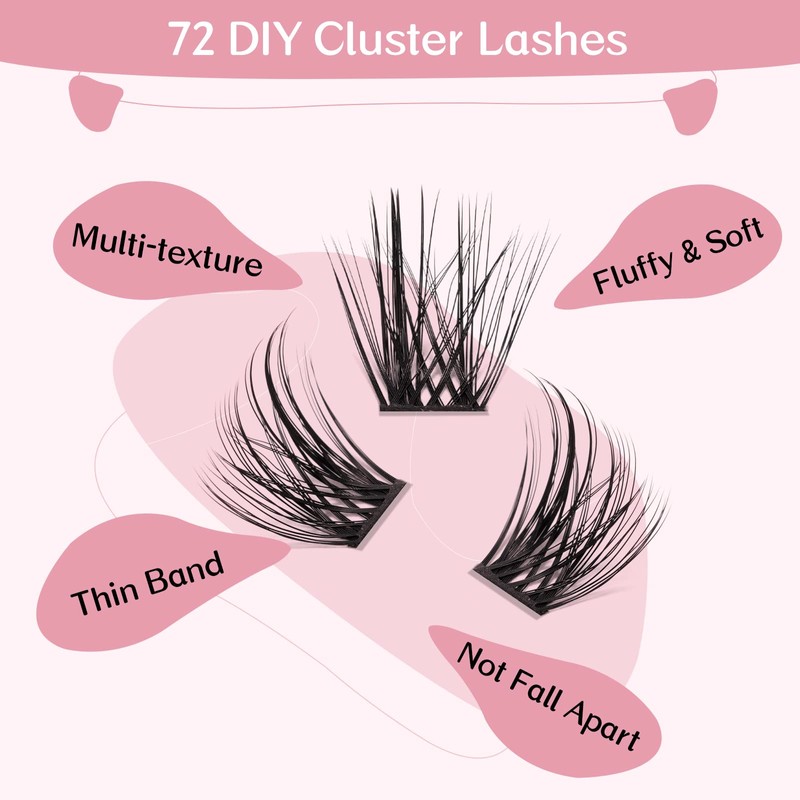 Cluster Eyelashes, Pack of 72 Individual Eyelashes, Eyelash Clusters, DIY