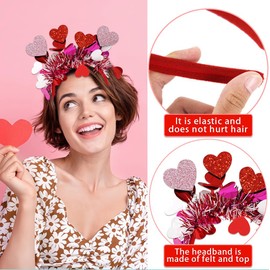 Valentines Day Heart Headband Red Pink Sequin Heart Shaped Decorations Hair Accessories Party Photo Prop for Women Girls Romantic Holiday Celebration Wedding Decor Love Theme Festival Supplies