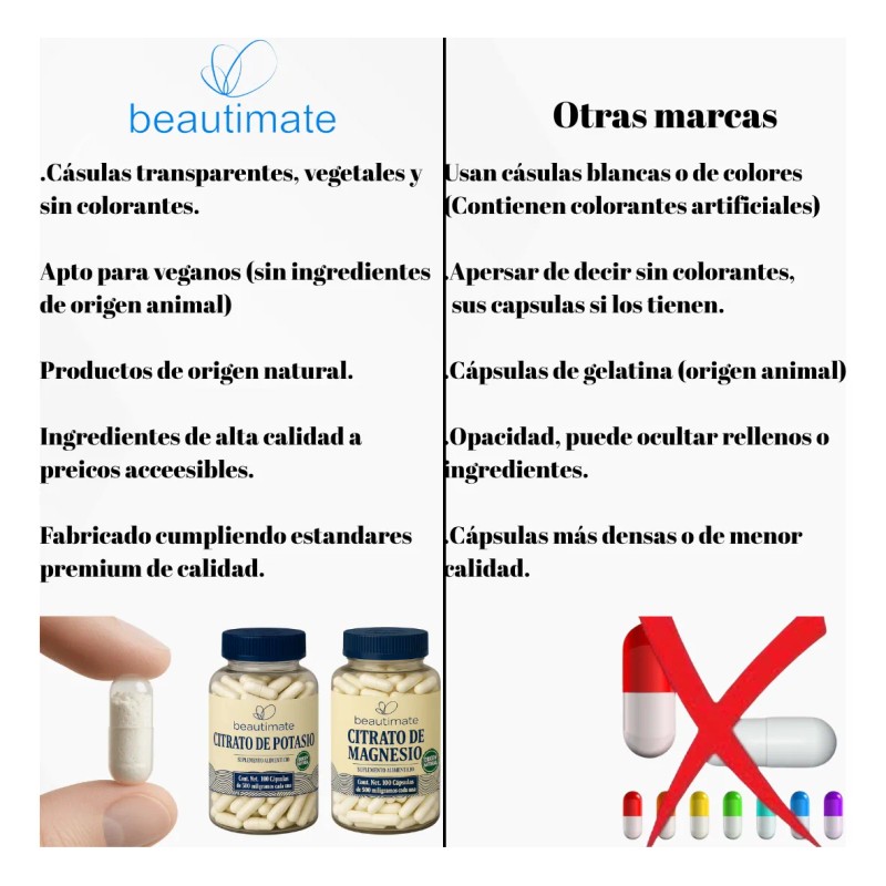Pack Citrato Magnesio Potasio 100cáps Alta Absorción Natural Vegano Beautimate