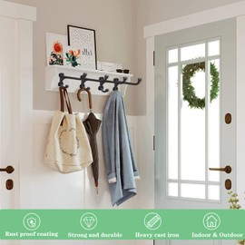 Sungmor 4PC Rustic Cast Iron Wall Hooks, Up & Down Double Hook Design, Vintage Farmhouse Wall Mounted Hangers, Decorative Wood Board Hooks, Large Metal Hooks for Hanging Coats, Keys, Towels, Robes