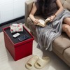 AmasSmile Red Storage Ottoman Folding Foot Rest Stool with Side