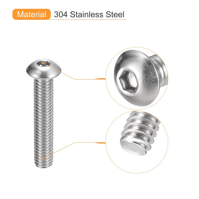 sourcing map 3/8-16x2" Button Head Socket Cap Screws, 5pcs 304