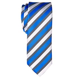 Retreez Retro Three-Color Striped Woven Microfiber Skinny Tie - Navy Blue, Grey, Silver