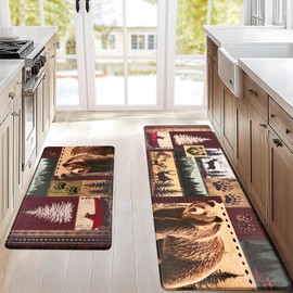 Likiyol Bear Kitchen Mats for Floor 2 Piece Farmhouse Kitchen Rugs, Anti Fatigue Mats for Kitchen Floor Forest Kitchen Floor Mat Non Slip Comfortable Cushioned, 18''x 30''+18''x 60''