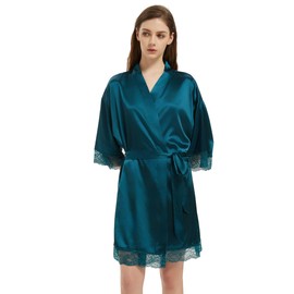 Kihnop Women's Satin Robe Silk Robe Lace Bridal Robes for Bride Bridesmaid Robes Silky Bathrobe Getting Ready Sleepwear