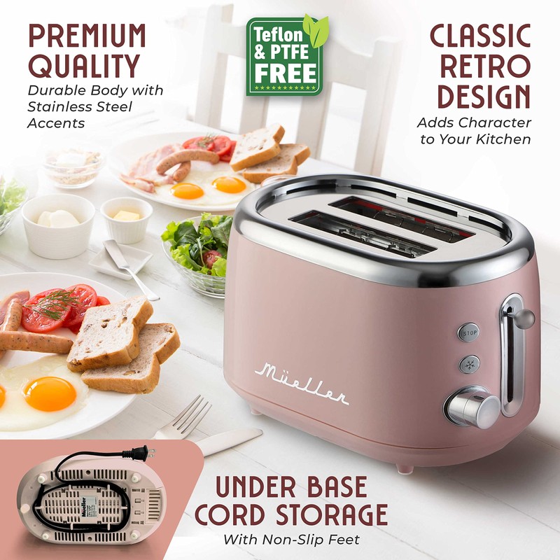 MUELLER HOME Retro Toaster 2 Slice, 7 Browning Levels, 3