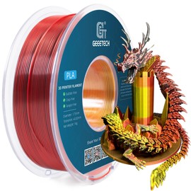 Geeetech Silk PLA Tri Color Filament 1.75mm 3D Printer Filament, Coextrusion Red Gold Black Tri-Colors Metal-Like Shiny Silk PLA Filament, 1kg (2.2lbs) 1 Spool, Dimensional Accuracy +/- 0.02 mm