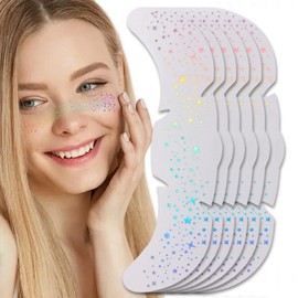 Glitter Freckles Face Tattoo, 6pcs Sparkle Freckles Multicolor, Star Spots Holographic Face Glitter Festival Stickers, Waterproof & Reusable for Festivals, Parties, Easy to Apply and Remove