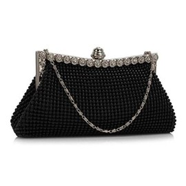 ele ELEOPTION Womens Beautiful Sparkly Crystal Satin Evening Party Clutch Bag Wedding Handbag for Ladies (Black)