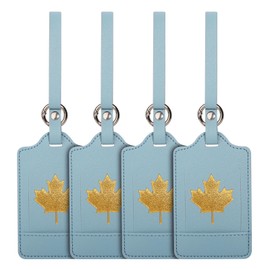 4 Pack Luggage Tag, Anyos PU Leather Travel Bag Labels Suitcase Baggage Tags with Name ID Card Privacy Protection(Light Blue)