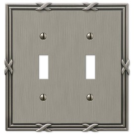 Amerelle Ribbon and Reed Double Toggle Cast Metal Wallplate in Antique Nickel