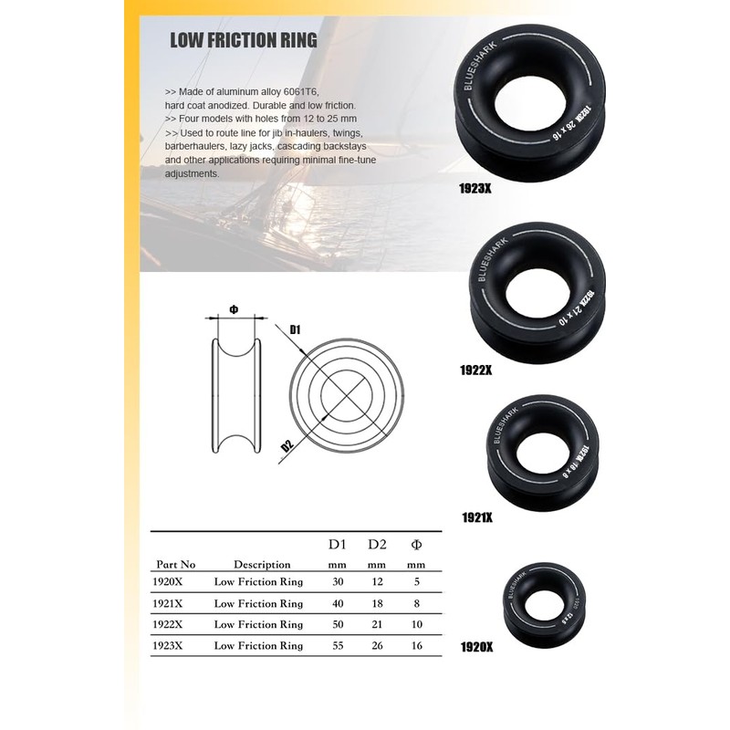 Blue Shark-Low Friction Ring Various Sizes (5-Pack) (16mm)