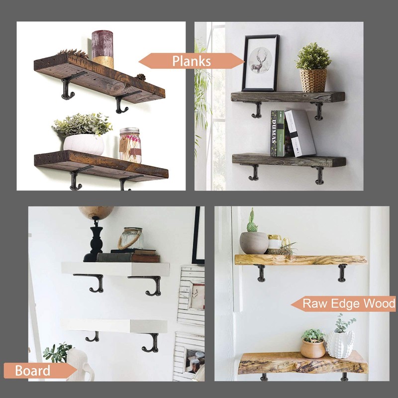ChasBete Rustic Shelf Brackets & Supports, Black Shelf Bracket with