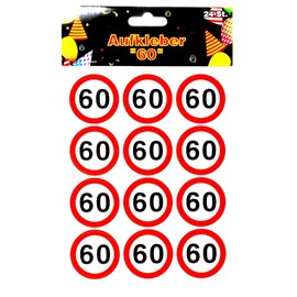 Udo Schmidt 1 Pack = 24 Stickers with the Number 60 Traffic Sign Diameter 4 cm