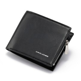 David Jones - Men's Faux Leather Wallet - Smooth Faux Leather Card Holder - Money and Coin Pocket - Black, Black, One Size, black