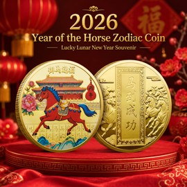 2026 Year of the Horse Chinese Zodiac Coin – Golden Lucky Horse Lunar New Year Souvenir, Double-Sided 3D Engraved Collectible with Protective Acrylic Case, Blessing Gift (B)