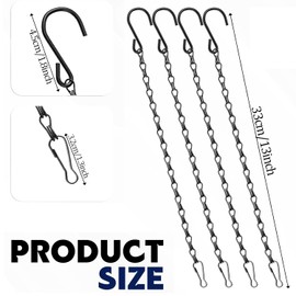 TRLREQ 12 Stück Blumenampel-Ketten, 6 silberne und 6 schwarze, Stahlkette mit zwei S-Haken, Metallkette 29 cm, Kette Zum Aufhängen Für Blumenampeln