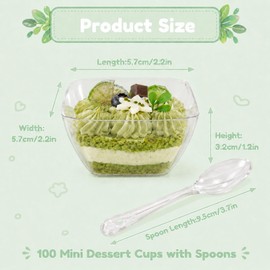COCPOK 100 Pack Mini Dessert Cups With Spoons, 2 oz Clear Plastic Cup