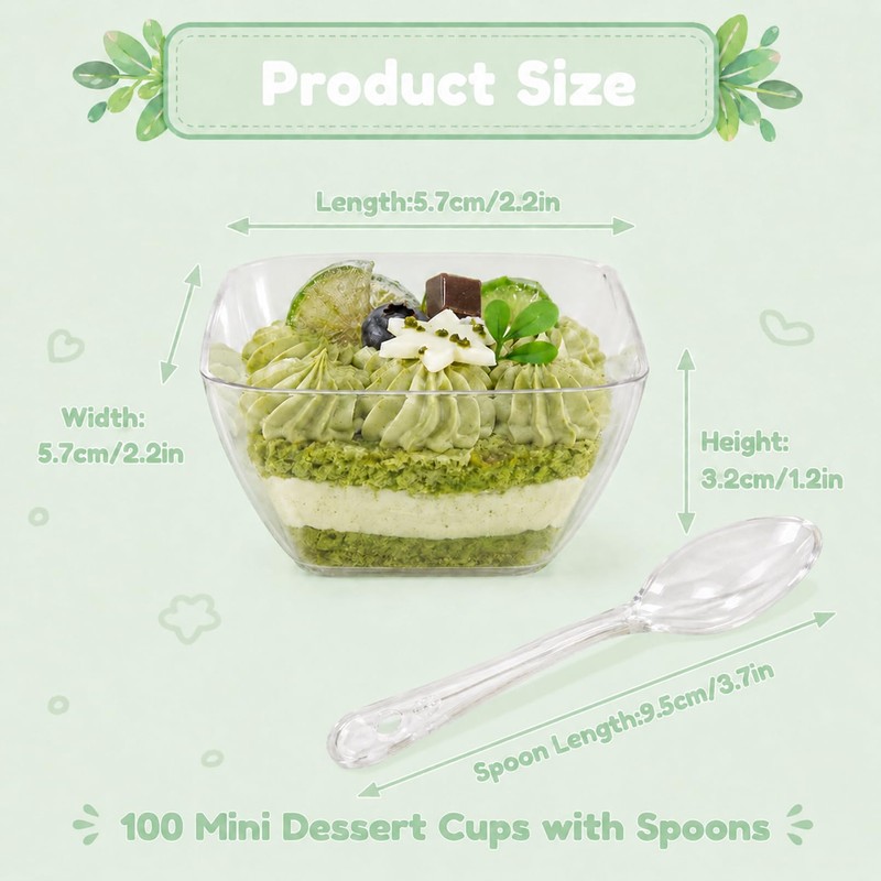 COCPOK 100 Pack Mini Dessert Cups With Spoons, 2 oz