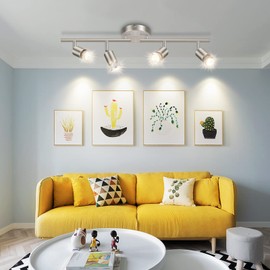 JSXing Kit de iluminación de riel LED de 4 luces, cabezales de luz giratorios flexibles, foco de techo de 4 vías con acabado, que incluye 4 bombillas LED GU10-4W 400LM (champán, luz calida-2700k)