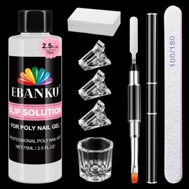 EBANKU Poly Gel Slip Solution Kit - 75ml Anti-Stick Nail Thickening Solution for Builder Gel Acrylic Powder Sticky Layer Remover with Nail Brush Nail Clips Cleaning Pad