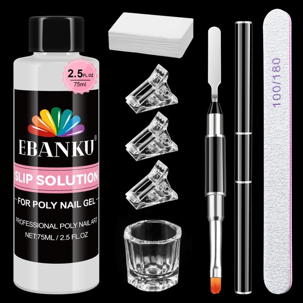 EBANKU Poly Gel Slip Solution Kit - 75ml Anti-Stick Nail