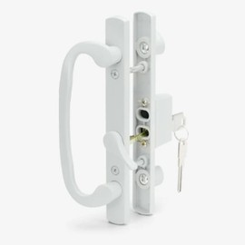 8.5" Legacy Sliding Patio Door Offset Latch White Handle Set with Keys - Sash Controls 2265 Keyed Lock - Fits 3-15/16" Screw Spacing and 1-1/4" to 2-1/4" Door Thickness (Mortise Lock NOT Included)
