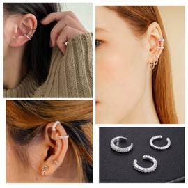 ALEXCRAFT Cubic Zirconia Silver Ear Cuffs Earrings for Women Non Pierced Earrings Conch Ear Clips Wraps 6 Pcs