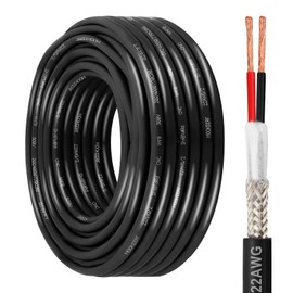 MOOKEERF 22/2 Shielded Wire 50FT,22AWG 2 Conductor Shielded Cable Stranded Pure Copper CNC Wire for CNC Router Machine,CNC VFD Spindle,3D Printer,Stepper Motor,Transformer,etc.
