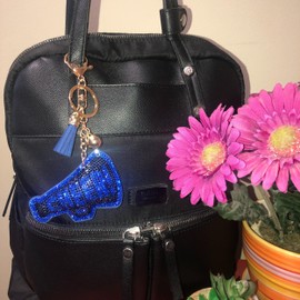 Popfizzy Bling Blue Cheer Keychain for Girls and Women, Rhinestone Cheer Bag Charm, Cheerleader Gifts for Cheerleaders