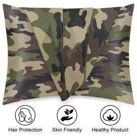 Camo Silky Satin Pillowcase for Hair & Skin, Bed Pillow Cases with Hidden Zipper Soft Breathable Pillow Covers for Sleeping Standard Size, 20x26in