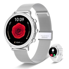 Lefitus 1.32 Inch Smart Watch Physiology Female Heart Rate Monitor SpO2, Notifications/20 Training/Pedometer iOS Android Silver, Gift for Women