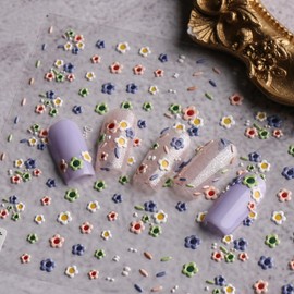 JMEOWIO 3D Nagelsticker Bunte Blume Nail Art Sticker Selbstklebend Nagelaufkleber 5D Stereoskopisch Dekoration Nageldesign Zubehör 1 Blatt