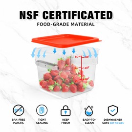 4Qt NSF Food Storage Containers with Lid - 4pcs Food Grade/Heat Resistant/Freezer Safe/Clear Square Food Storage Containers Set with Scale Handles for Restaurant Home Kitchen Bread Proofing, w/ Labels