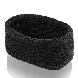 Aufbewahrungskorb Schwarz, Handgewebter Häkelkorb aus Baumwollseil, Stylischer Strickkorb für Deko, Bad Körbchen, Handtuchkorb für Handtücher, Kosmetik, Spielzeug und Bücher (21 × 13 × 15,5 cm)