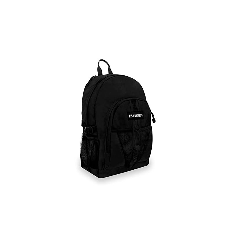 Everest Luggage Backpack with Dual Mesh Pocket, Black, Black, One