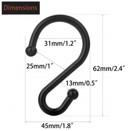 MINGFANITY S Shaped Bathroom Curtain Hooks, Metal Hanging Hooks for Belt and Necklaces, Hangers forWork Shop, Bathroom, Garden, 12 Pack (Black)