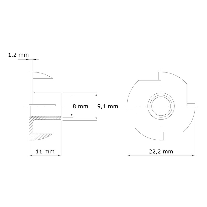 HEXATON Drive-in Nuts Claw Nuts Claws Nuts M8 x 11