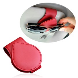 OFBAND Magnetic Sunglass Holder for Car Visor,PU Leather Car Sunglass Holder Organizes Glasses Tickets Cards & Keeps Car Tidy,Universal Car Accessories Interior (Red)