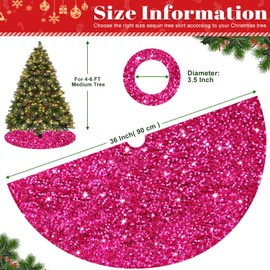 FOTSHARER 36 Inches Christmas Tree Skirt Hot Pink Glitter Sequins Xmas Tree Skirt Embroidery Velvet Tree Skirt Mat for Winter Holiday Modern Paillette Tree Base Cover for Santa Christmas Ornaments