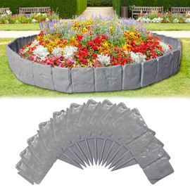 Garden Edging Border NO DIG, Imitation Stone Effect Garden Lawn Border with Anchoring Spikes, Interlocking Yard Lawn Edging for Flower Bed (Gray-30 Pcs, T-Shaped)