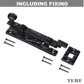 TERF® Traditional Antique Black Necked Tower Door Bolt Barrel Slide Lock Door Bolt Polished Brass 100mm [4''] Door Latch Catch with Screws Ideal Door Locks for Internal and External Doors - Pack of 1