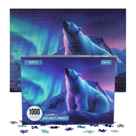 Misitu Puzzle 1000 Pieces for Adults - Polar Bear Under Aurora - 70 x 50 cm Home Decoration Puzzle