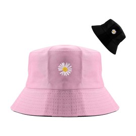 Jagowa Bucket Hat, Daisy Flower Summer Fisherman Hat Reversible Sun Protective Caps Outdoor Activity Beach Bucket Hat for Women Pink