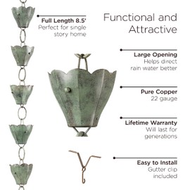 Good Directions 463V1-8 Tulip Rain Chain, 8-1/2 Feet Long, 13 Extra Large Cups, Blue Verde Copper
