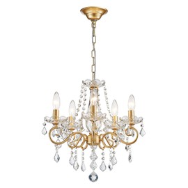 Wieliou Mini Crystal Chandelier, Golden Crystal Lighting,5-Light Modern Chandelier for Living Room Kitchen Island Entryway Bedroom