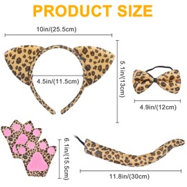 Qooloo Costume Cat Children, Leopard Costume Fancy Dress Set, Animal Costume Children with Bow Tie, Tail, Paws, Gloves, Skirt for Carnival, Carnival, Birthday, Theme Party