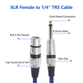 LANMINGLEL XLR Female to 1/4" TRS Cable 6.35mm TRS to XLR 3-Pin Female Balanced Cable Nylon Braided Microphone Cable Compatible Guitar Speakers(0.5M)